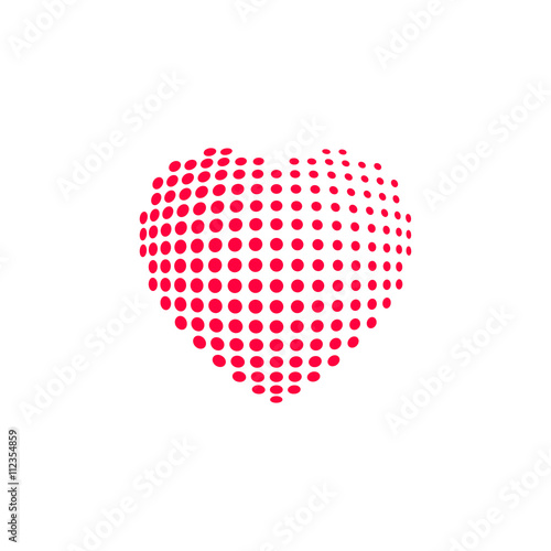 Dotted heart, red heat dots icon, abstract heart shape modern design vector illustration isolated on white background