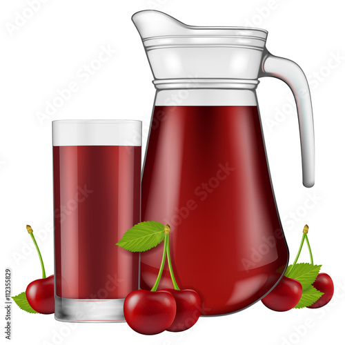 A jug of cherry juice. Vector illustration.