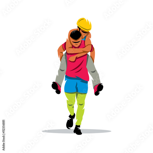 Vector Finnish jogging with their wives. Cartoon Illustration.