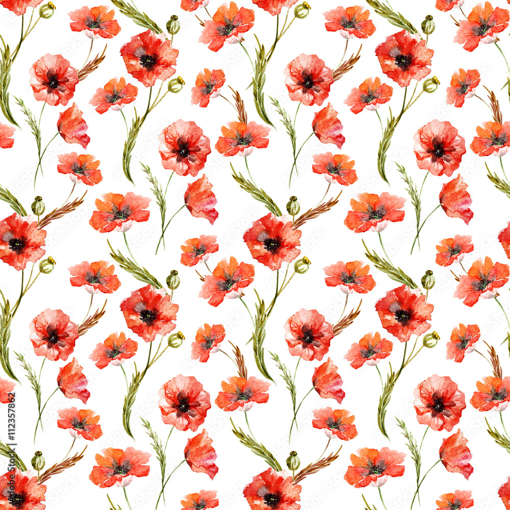 Watercolor poppy flowers pattern Watercolor poppy flowers pattern