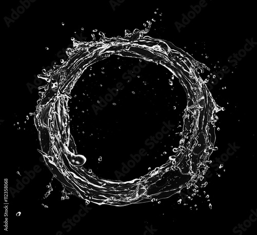 Water splash circle isolated on black background