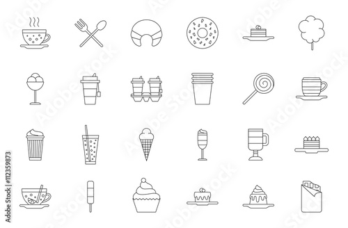 Cafeteria food black icons set