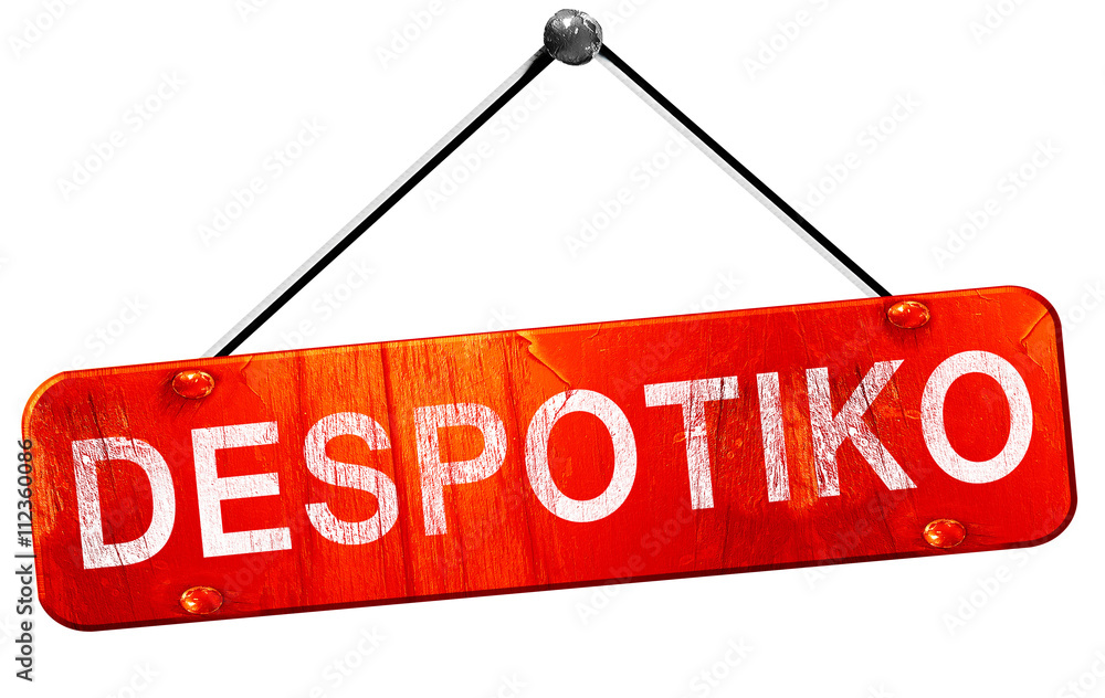 Despotiko, 3D rendering, a red hanging sign Despotiko, 3D rendering, a red hanging sign