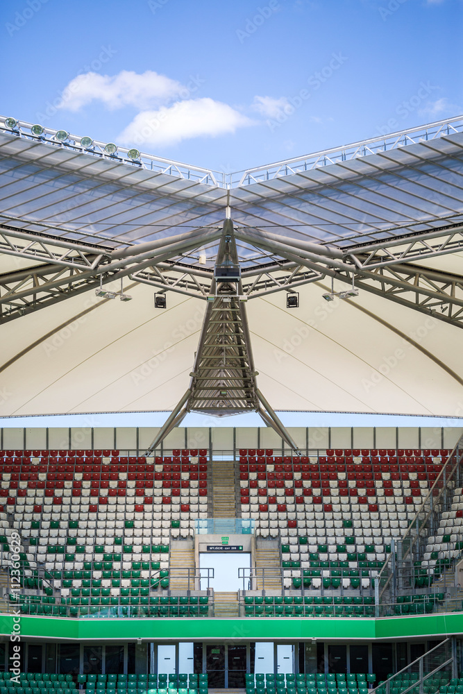 Fototapeta premium Stadium. Roof over colorful tribunes.