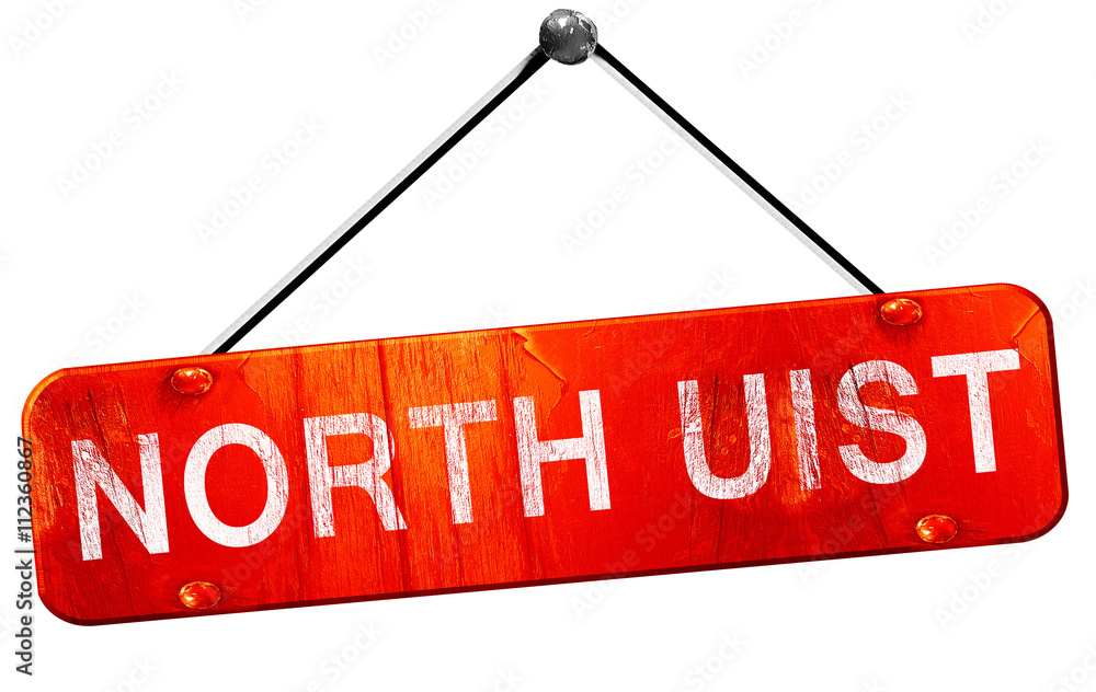 North uist, 3D rendering, a red hanging sign North uist, 3D rendering, a red hanging sign