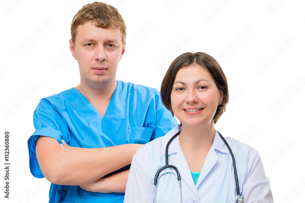 male and female doctors companions portrait isolated male and female doctors companions portrait isolated