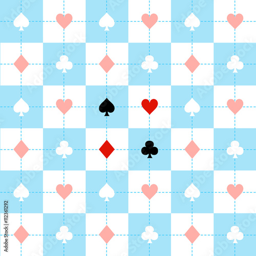 Card Suits Blue Red White Chess Board Background Vector Illustration.