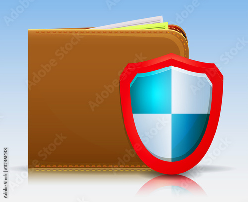 Stylish leather  wallet / Purse from a brown leather, and protects red shield