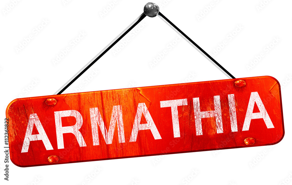 Armathia, 3D rendering, a red hanging sign