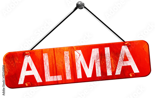 Alimia, 3D rendering, a red hanging sign photo