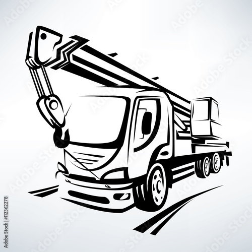 auto crane isolated vector symbol, stylized sketch