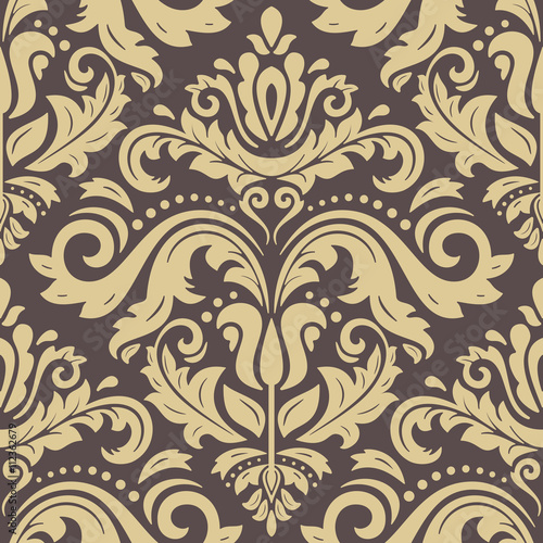 Seamless oriental brown and golden ornament in the style of baroque. Traditional classic vector pattern