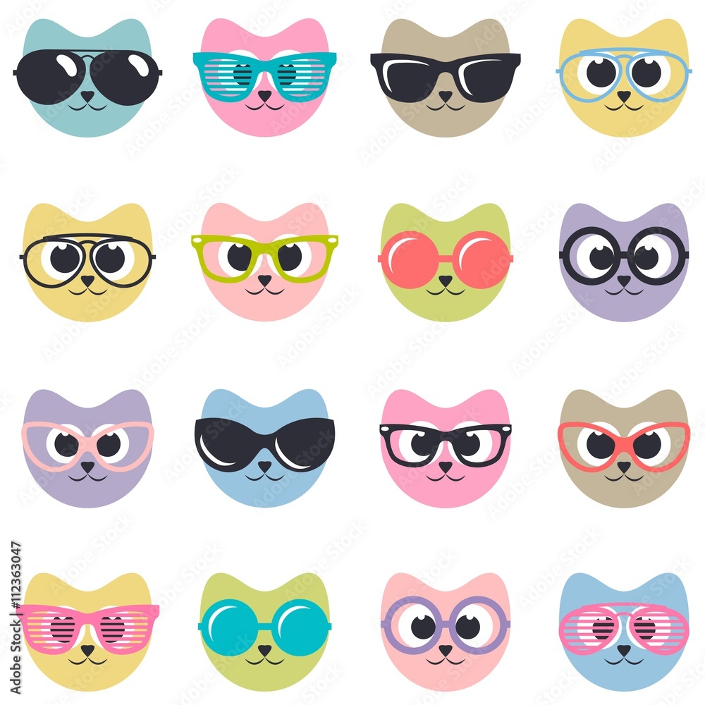 Obraz set of cats with sunglasses