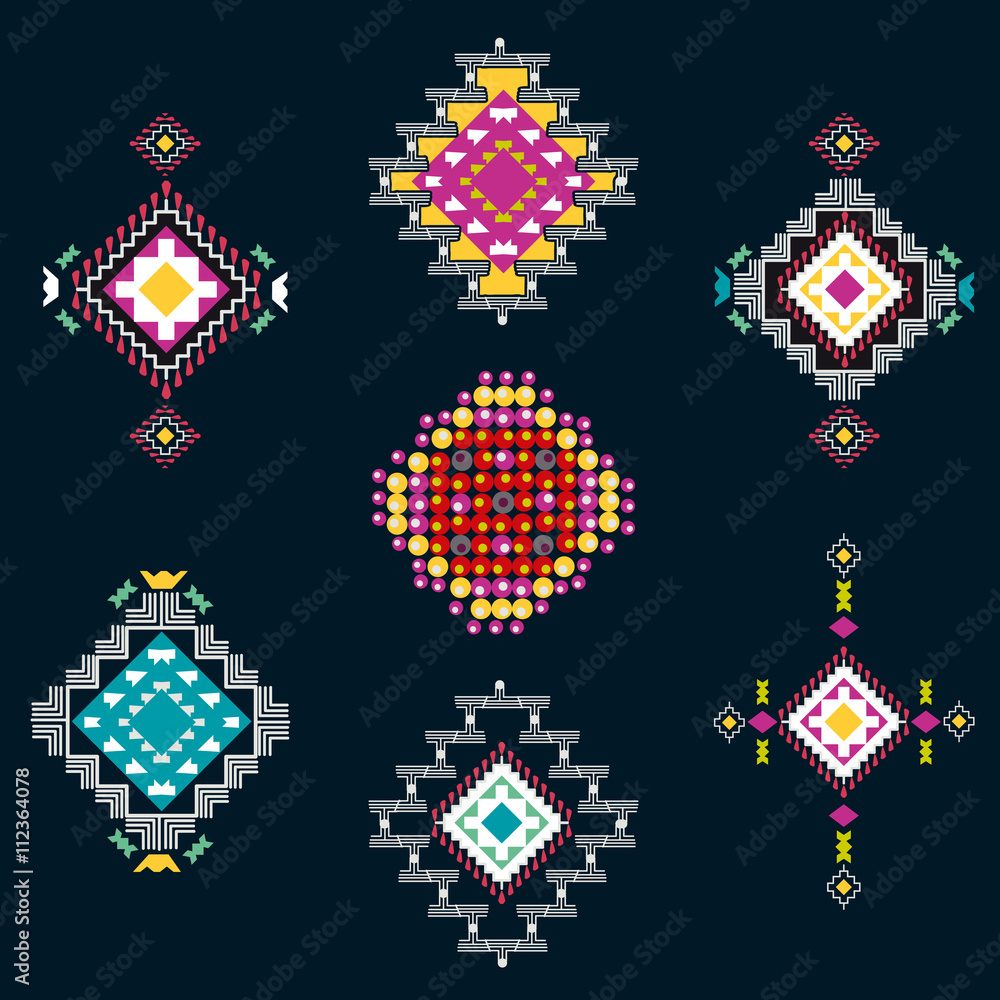 Vector set of decorative ethnic with american indian motifs. Boho style. Tribal design elements.