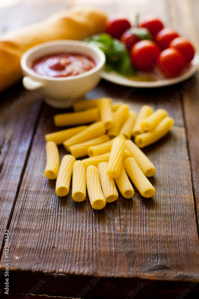 Pasta, cherry tomatoes and sauce Pasta, cherry tomatoes and sauce
