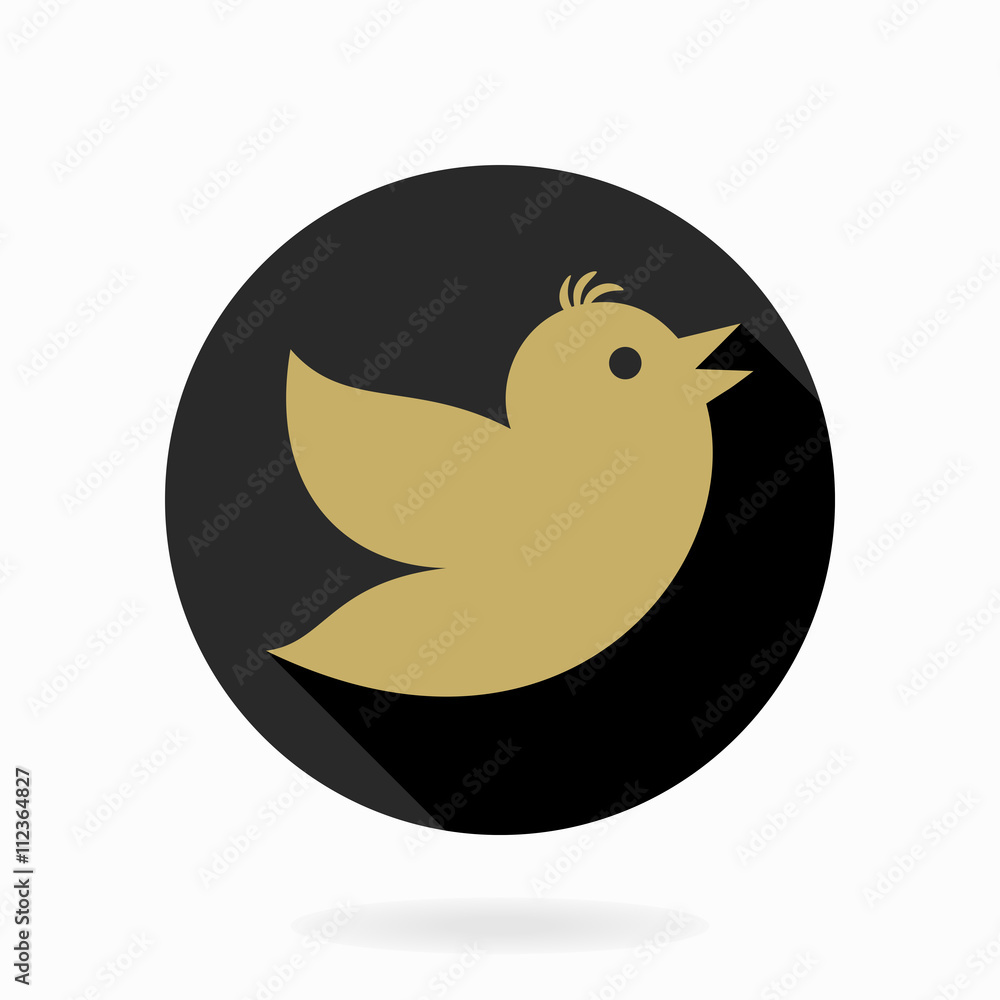 Fine icon with golden flying bird in the circle. Flat design with long shadow Fine icon with golden flying bird in the circle. Flat design with long shadow
