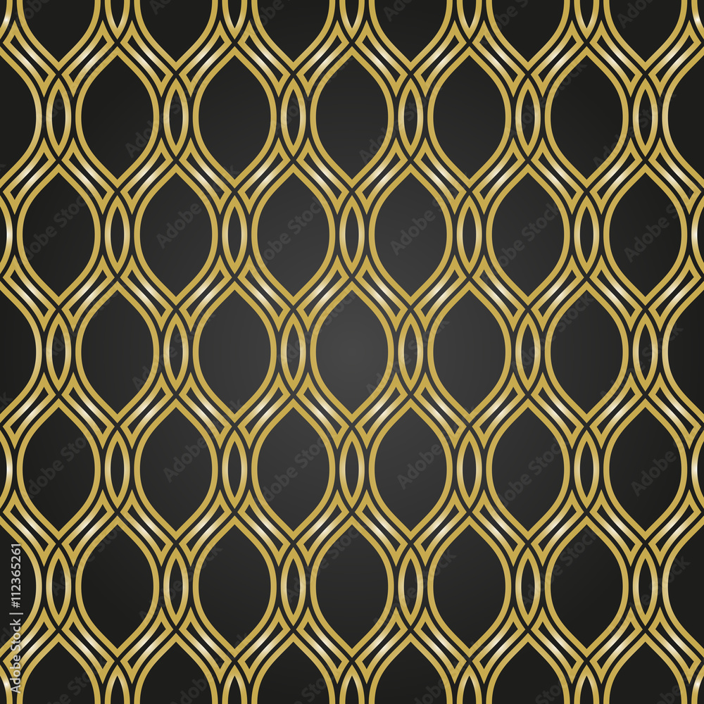 Fototapeta premium Seamless ornament. Modern geometric pattern with repeating golden wavy lines