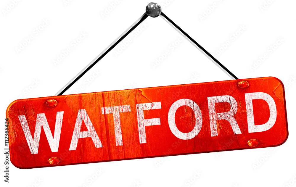 Watford, 3D rendering, a red hanging sign Watford, 3D rendering, a red hanging sign