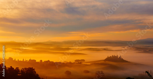 Beautiful view of green fields in Tuscany