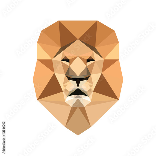 Fototapeta Naklejka Na Ścianę i Meble -  Lion low poly portrait. Abstract symmetric geometric lion head.