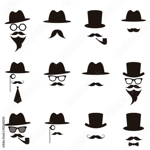 Black gentleman portrait icon set