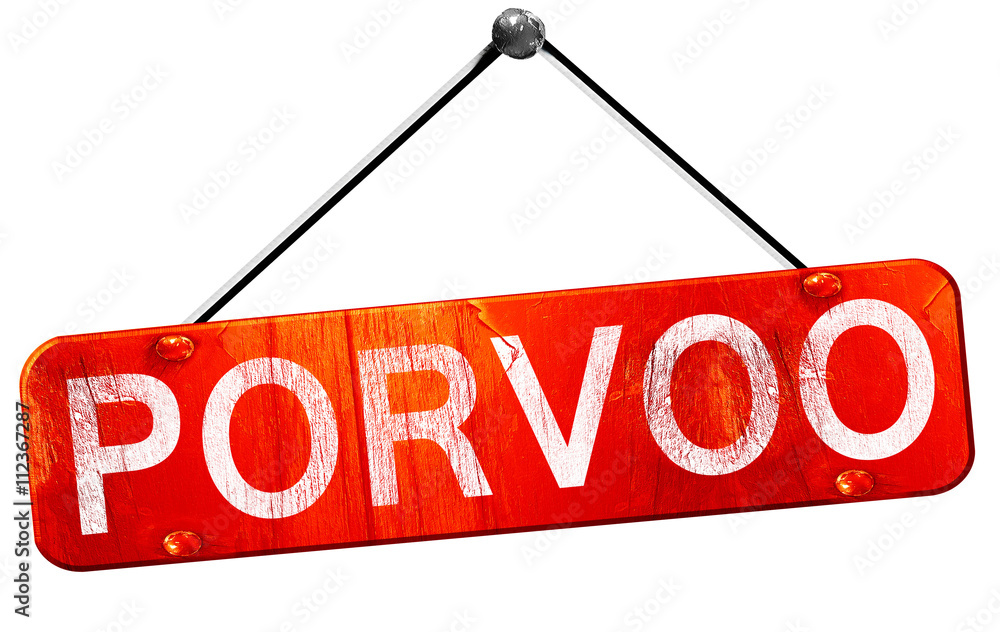 Porvoo, 3D rendering, a red hanging sign Porvoo, 3D rendering, a red hanging sign