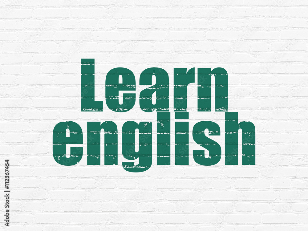 Obraz premium Studying concept: Learn English on wall background