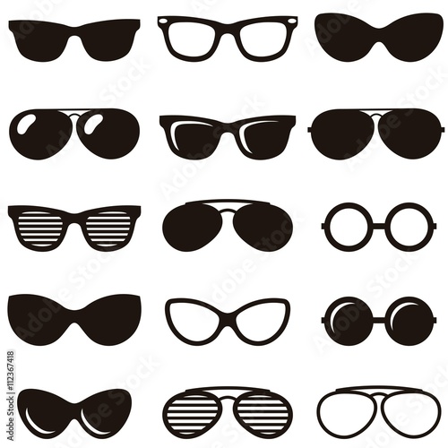 Set of black retro sunglasses icons