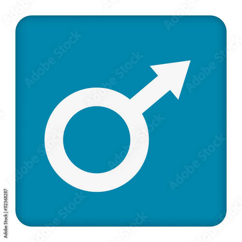 Male Symbol vector icon. Image style is flat male symbol pictogram drawn with blue color on a blue background.