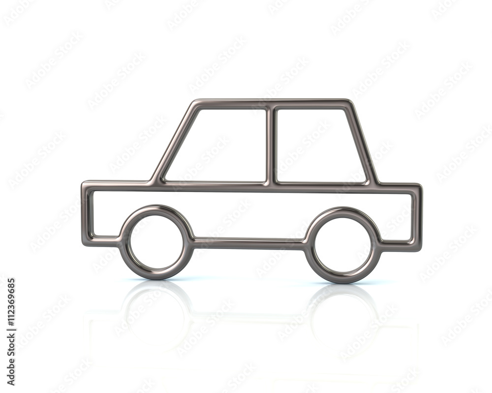 3d illustration of silver sedan car icon