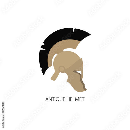 Antiques Roman or Greek Helmet Isolated on White, Helmet with a Black Crest of Feathers or Horsehair with Slits for the Eyes and Mouth, Vector Illustration