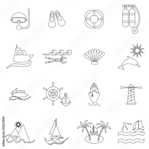 Sea Icons set, thin line style
