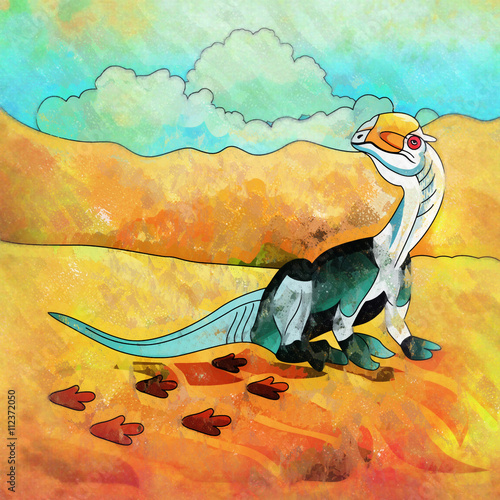 Dinosaur in the habitat. Illustration Of Dilophosaur photo