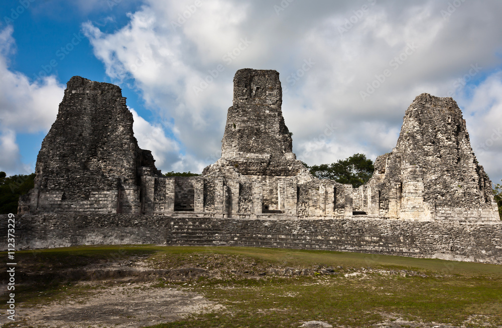 Ancient ruins of pyramid in Xpujil, Mexico