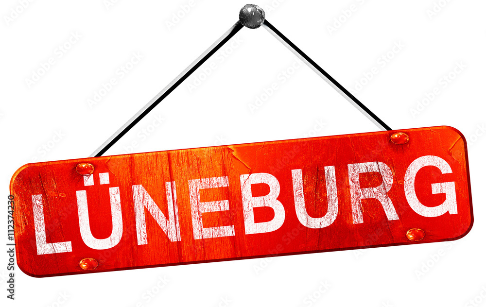 Luneburg, 3D rendering, a red hanging sign Luneburg, 3D rendering, a red hanging sign