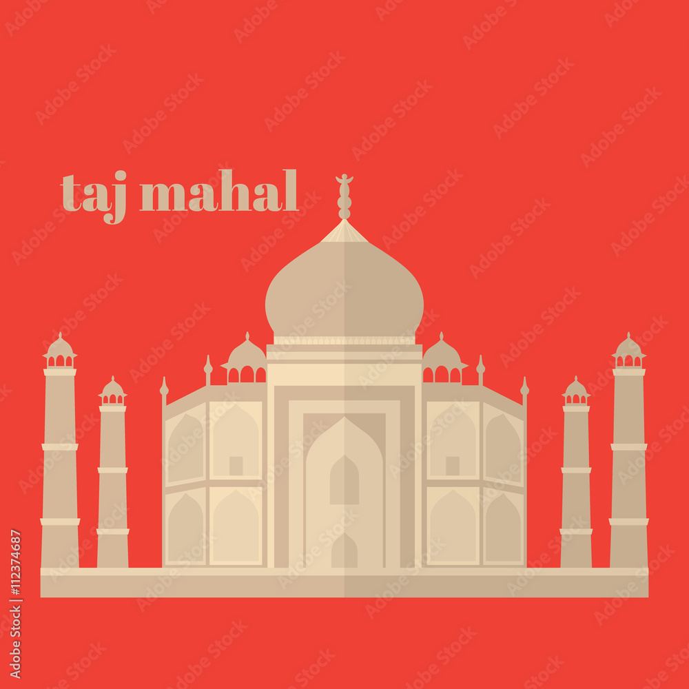Taj Mahal Temple Landmark in Agra, India. Indian white marble mausoleum, indian architecture
