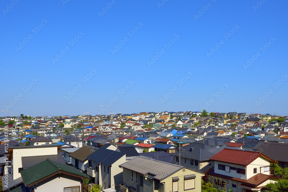 Japan's residential area and blue sky