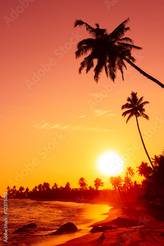 Warm sunset on tropical ocean beach