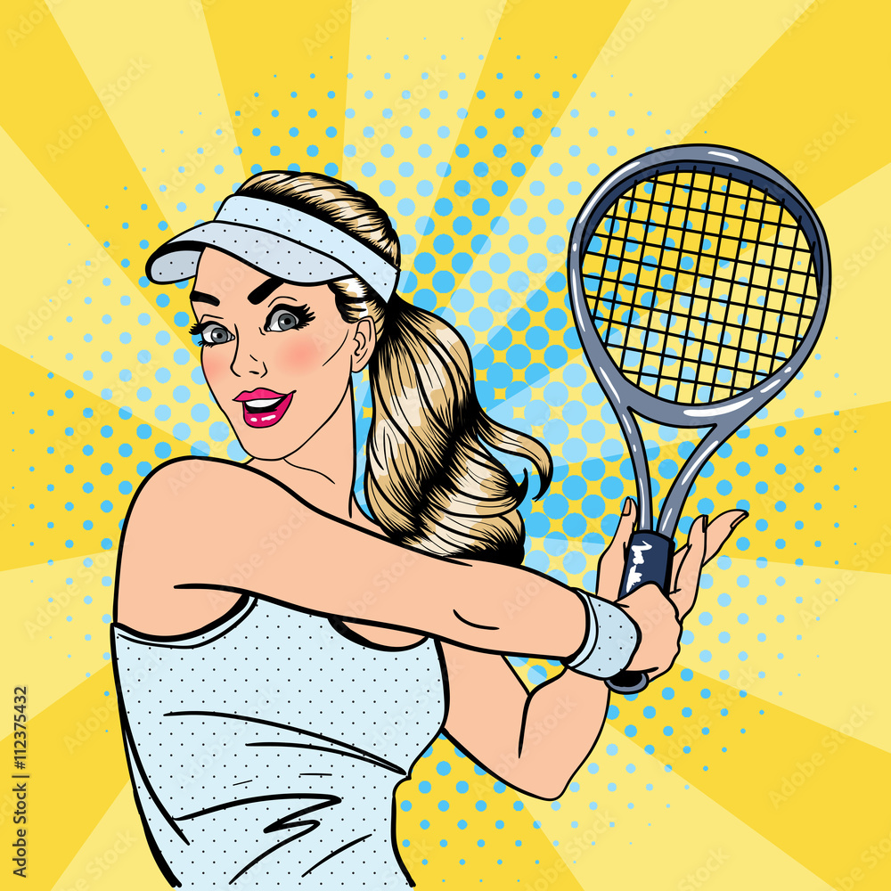 Woman Playing Tennis. Sportswoman with Racket. Healthy Lifestyle. Pop Art  Stock Vector | Adobe Stock