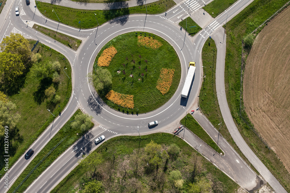 aerial view of roundabout in the city aerial view of roundabout in the city