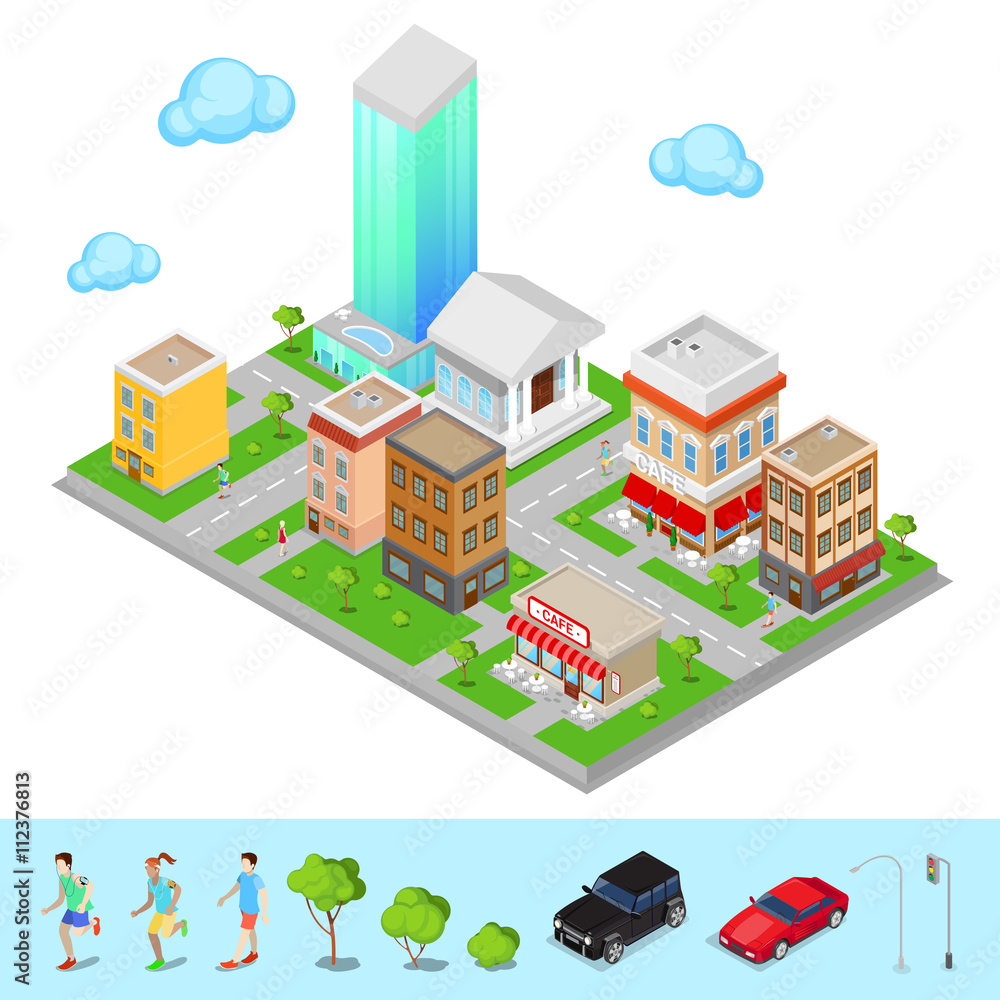 Isometric City. Modern City District. Vector illustration Isometric City. Modern City District. Vector illustration