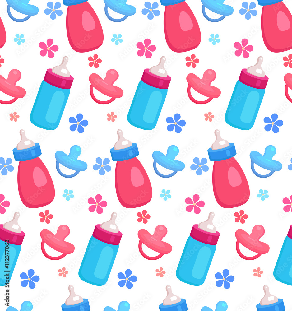 Seamless pattern with flat baby bottles and pacifiers for your creativity Seamless pattern with flat baby bottles and pacifiers for your creativity