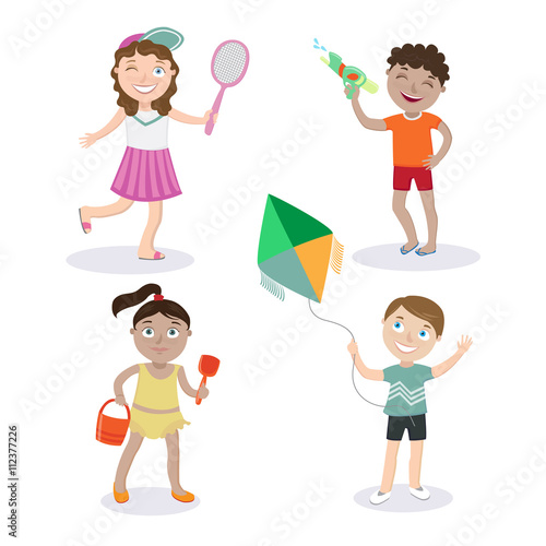 Kids on the Beach. Summer Children with Toys. Vector illustration
