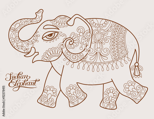 original stylized ethnic indian elephant pattern drawing and han