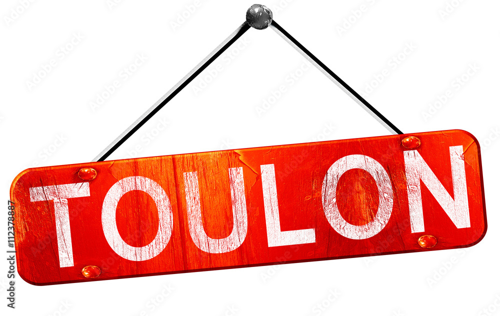 toulon, 3D rendering, a red hanging sign toulon, 3D rendering, a red hanging sign