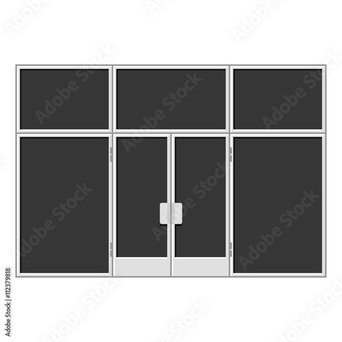 White Shopfront with Large Black Blank Windows. Vector