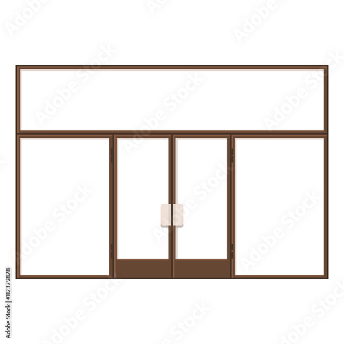Wood Shopfront with Large Black Blank Windows. Vector