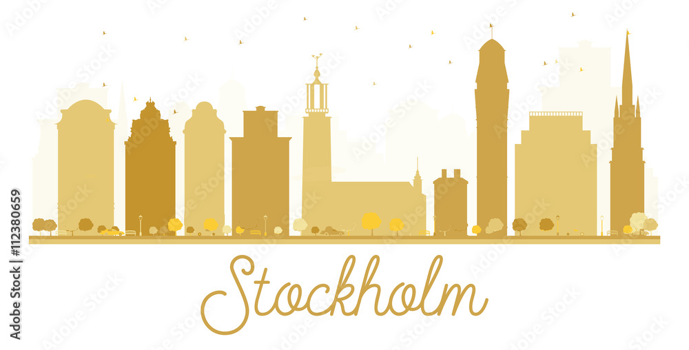 Stockholm City skyline golden silhouette.