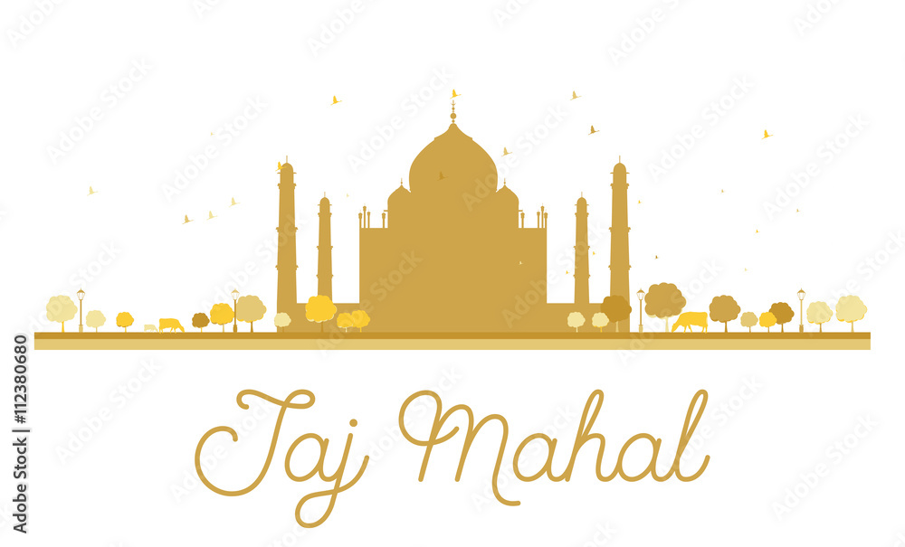 Taj Mahal golden silhouette.