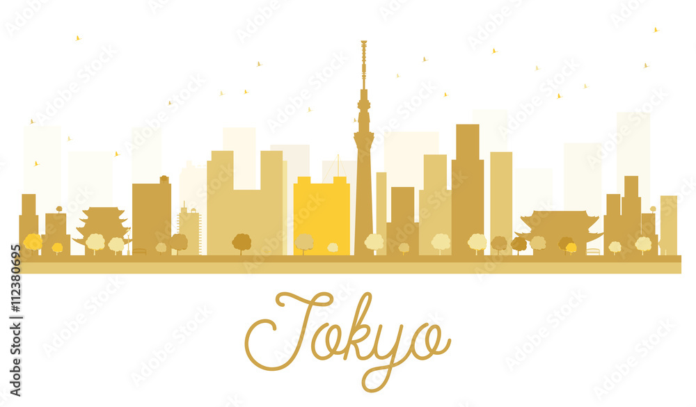 Tokyo City skyline golden silhouette.